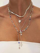 Silver Layered 4 piece Necklace Set  Photo 0