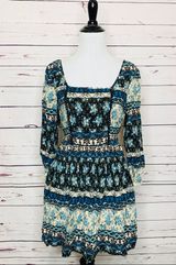 Band of Gypsies Blue Boho Floral & Paisley Dress Size Medium Photo 0