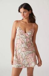 Kiss the Sky Satin Geometric Pink Floral Slip Dress XS Photo 0