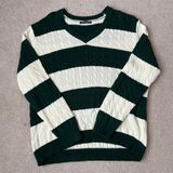 john galt green and white striped v neck cable knit sweater Photo 0