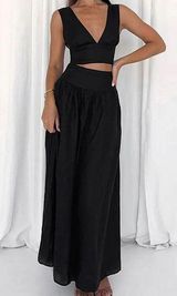 Commense Solid Tie Knot V Neck Skirt Set size M Black Size M Photo 0