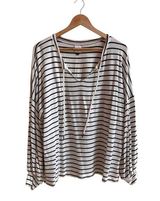 CAbi Relax Game Day Striped Knit Long Sleeve Tie Neck Sweatshirt Womens Size L Photo 0