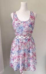 Aeropostale  Pink & Blue Criss Cross Cutout Waist Sleeveless Mini Dress Photo 0
