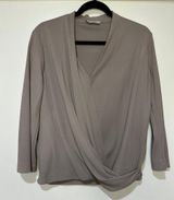 MM.LaFleur  New York Deneuve Faux Wrap Blouse 3/4 Sleeve Taupe Size Medium EUC Photo 0