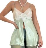90s Y2k Vintage Mint Green Satin Top Size L Photo 0