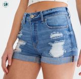 Seriously Stretchy High-Rise Denim Midi Shorts Photo 0