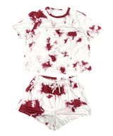 Woman's 2 Piece Top and Shorts Tie Dye Pajama Set in White/Red, Size XL Photo 0
