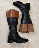 Etienne Aigner Wide Shaft Colorblock Logo Chip Leather Riding Boots Size 8 Photo 0