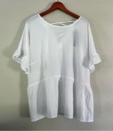 Boohoo π¦ NWT White Flowy Short Ruffle Sleeve T-Shirt Blouse Cross Back Size 16 Photo 0
