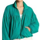 Free People Windbreaker Jacket Balloon Sleeve Womens Size Small In Green Photo 0