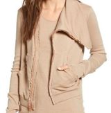 FRANK & EILEEN Tan Asymmetrical Zip Fleece Jacket L Photo 0