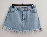 Forever 21 Frayed Edge Mini Blue Jean Skirt L Photo 0