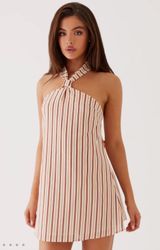 Keira Linen Mini Dress - Passionfruit Stripe Photo 0