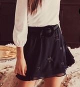 Black Beaded Star Flouncy Mini Skirt Photo 0