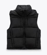 Zara Cropped Puffer Vest in Black Photo 0