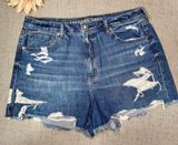 American Eagle Mom Jean Shorts Distressed Ripped Denim Size 14 Photo 0