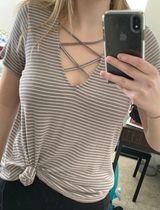 Francesca's Striped T-Shirt With Cutout Photo 0