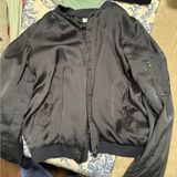 She + Sky Navy Satin Bomber Jacket Photo 0