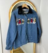 Dress Barn  vintage Christmas snowmen button up Jean shirt with velvet collar Photo 0