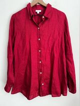 Love Linen J.Jill Button Up Shirt Top Lightweight Red long sleeve relaxed fall L Photo 0