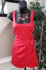TCEC Tank Dress Womens Small Red Ruched Wrap Tie Waist Square Neck Back Zip Photo 0