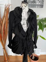 Ryu Ruffle Cascade Asymmetric Puffy Sweater Cardigan Buttons rave goth knit shrug shawl Fit Flare Photo 0