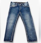 Rock Revival Crop Denim Jeans Arisa Women's 28 Embroidery Embellishments Flap Photo 0