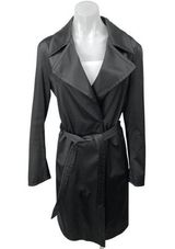 Zara Women's Black Faux Vegan Leather Belted Collar Trench Coat Rain Jacket Sz M Photo 0