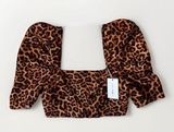 Lovers And Friends Crop Top Womens Size Small Square Neck Cheetah Puff NEW W TAG Photo 0