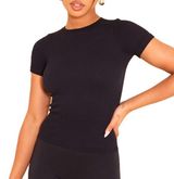 Slinky Ribbed Short Sleeve Crewneck Tee T-Shirt Black Size 4 Photo 0