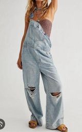 We the free Women's Light Blue Distressed Denim Overalls Photo 0