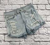 American Eagle Denim Hi-Rise Shortie Women Size 6 Light Wash Stretch Distressed Photo 0