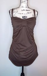 a.n.a One Piece Swimsuit Plus 16  Ruched Tummy Control Faux Swim Shirt Brown Photo 0