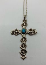 Vintage Navajo Turquoise Cross Pendant Necklace Sterling Silver 925 19” Photo 0