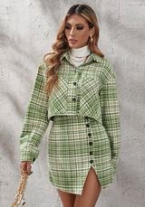 Green Plaid Skirt Set Photo 0