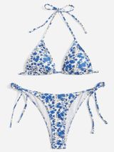 Blue & White, Floral, Bikini Set Photo 0
