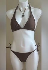 Body Glove Light Brown HalterTop Tie On Bottom & Top  Bikini Set Sz M Photo 0