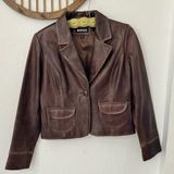 XOXO  Brown Genuine Leather Biker Motorcycle Jacket Cowgirl Western Gypsy L Photo 0