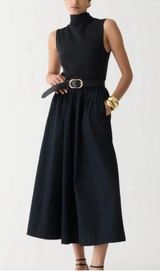 J Crew Fitted Knit Mockneck Dress Poplin Skirt Black Photo 0