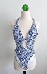 Rachel Roy NWOT RACHEL by  swimsuit size Small blue white tiles new Photo 0