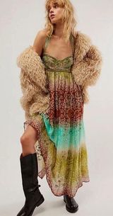 New Free People Into The Nights Maxi Dress Sz Medium M beaded print boho ruffle Photo 0