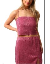 VERO MODA  Sequin Mini Skirt Set Pink Medium‎ Photo 0