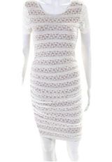 BCBG Maxazria Off White Short Sleeve Scoop Neck Lace Overlay Dress, Size XS Photo 0