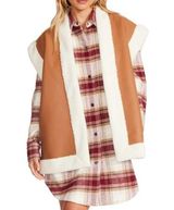 Steve Madden  Womens M Faux Fur Trim Faux Leather Vest in Caramel NEW Photo 0