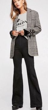 We The Free Free People  Black Elastic Waist Boot Cut Kick Flare Jeans Size 25 Photo 0