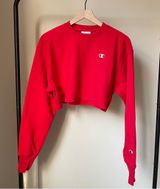 Champion Reverse Weave Cropped Fleece Crewneck Sweatshirt in Red Photo 0