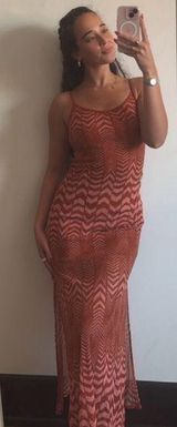 Fire Los Angeles Vintage Y2K  Rust Orange & Pink Chevron Semi-Sheer Maxi Dress Photo 0