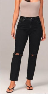 Abercrombie And Fitch The Mom High Rise Jean Black Distressed Size 30 Photo 0