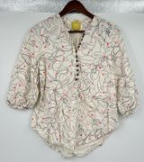 Maeve Anthropologie Bethesda Flannel Printed Blouse floral Top Ivory size small Photo 0