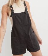 Aerie Beach Shortall Overalls Tortoise Shell Tie Strap Charcoal Gray M Photo 0
